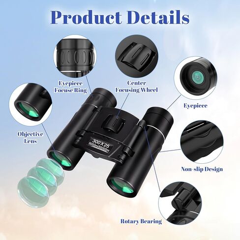 300x25 Binoculars for Adults, High Powered Compact Small Mini Pocket Binocular for Bird Watching Hunting Football Concert Traveling Sightseeing, Black in Saudi Arabia