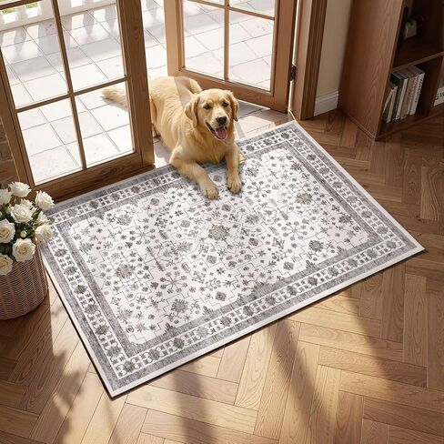 GarveeHome Black Area Rugs 8x10 for Living Room, Vintage Tribal Large Washable Rug Soft Non Slip Backing Floor Mat Carpet Indoor Thin Accent Rug for Bedroom Dining Room Playroom Nursery Home Decor in Saudi Arabia