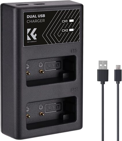 شاحن بطارية K&F CONCEPT LP-E17، شاحن USB-C LPE17 بفتحة مزدوجة متوافق مع كاميرات Canon R100، R50، R8، RP in Kuwait