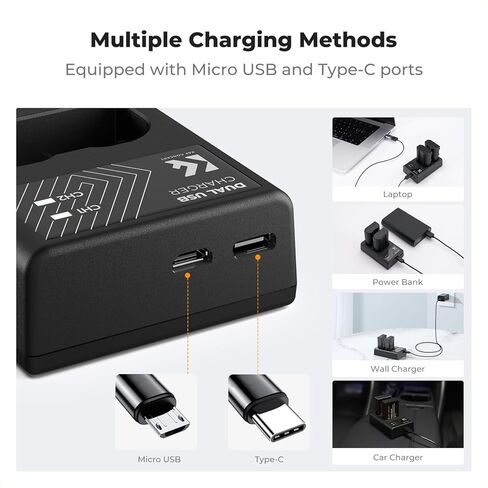 شاحن بطارية K&F CONCEPT LP-E17، شاحن USB-C LPE17 بفتحة مزدوجة متوافق مع كاميرات Canon R100، R50، R8، RP in Kuwait