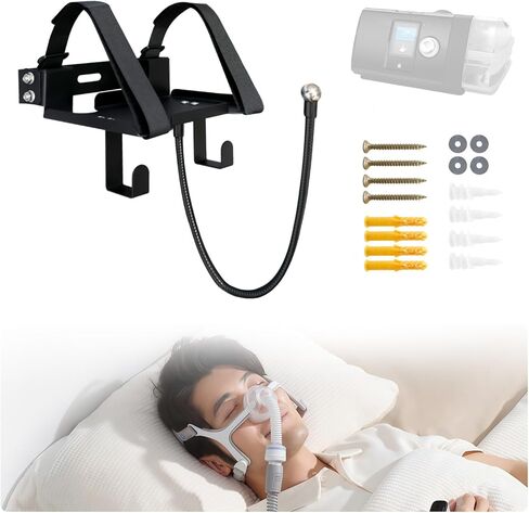رف تثبيت على الحائط معدني Cpap لجهاز AirSense 11 مع شماعة خرطوم زاوية قابلة للتعديل وخطاف قناع، تصميم قوي ومتين، يوفر المساحة، ويتجنب تشابك الخرطوم، سهل التركيب، حامل Cpap بجانب السرير in Kuwait