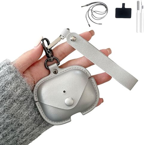 for AirPods Pro 2nd Generation Case (HaloLock), Compatible with Airpods Pro Case 2nd/1st Gen (2023/2022/2019),Full Drop Protection Cover with Lanyard，Silver Leather (Sliver) in Kuwait