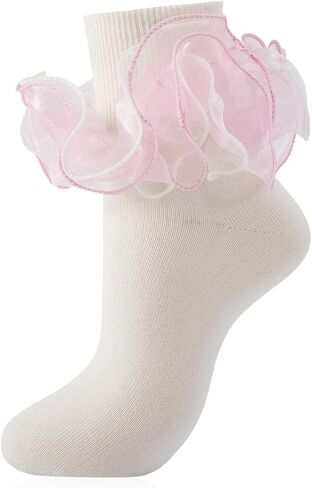 جوارب كاحل نسائية كبيرة مكشكشة للكبار منفوش 4 طبقات من الدانتيل جوارب مكشكشة قابلة للطي من القطن فستان مكشكش فاخر بوبي جورب in Kuwait