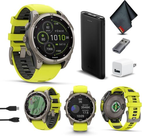 Garmin Fenix 8 51MM AMOLED Sapphire Premium Multisport GPS Smartwatch Titanium with Spark Orange/Graphite Silicone Band, Built-in LED Flashlight, Health & Fitness Smart Watch Bundle for Men & Women in Kuwait