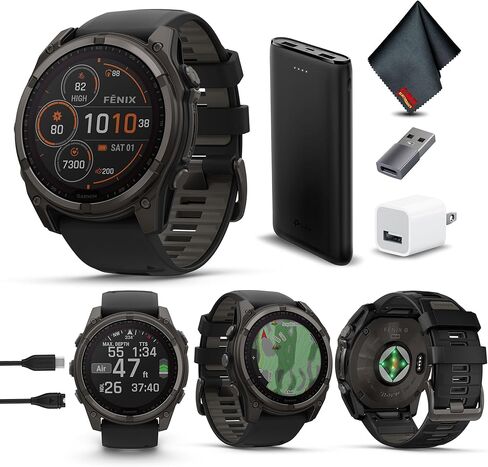 Garmin Fenix 8 51MM AMOLED Sapphire Premium Multisport GPS Smartwatch Titanium with Spark Orange/Graphite Silicone Band, Built-in LED Flashlight, Health & Fitness Smart Watch Bundle for Men & Women in Kuwait