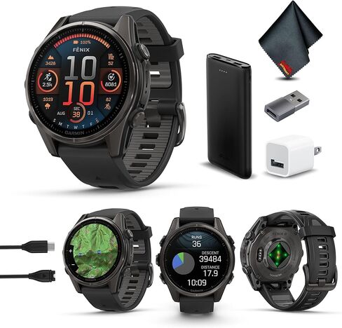 Garmin Fenix 8 51MM AMOLED Sapphire Premium Multisport GPS Smartwatch Titanium with Spark Orange/Graphite Silicone Band, Built-in LED Flashlight, Health & Fitness Smart Watch Bundle for Men & Women in Kuwait