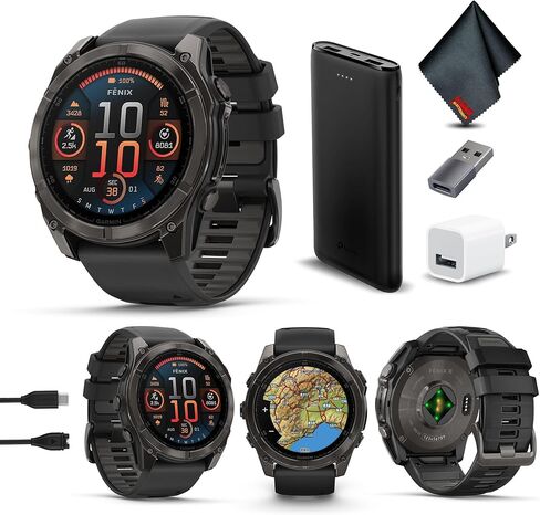 Garmin Fenix 8 51MM AMOLED Sapphire Premium Multisport GPS Smartwatch Titanium with Spark Orange/Graphite Silicone Band, Built-in LED Flashlight, Health & Fitness Smart Watch Bundle for Men & Women in Kuwait