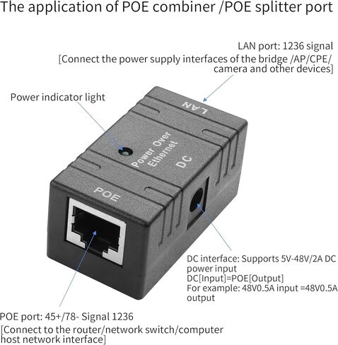2PCS Single Port Passive PoE Adapter YACSEJAO 5V-48V DC 96W | PoE Injector/Splitter/Combiner | 10/100Mbps Ethernet | Compact for Security Cameras/Solar Systems (A) in Saudi Arabia