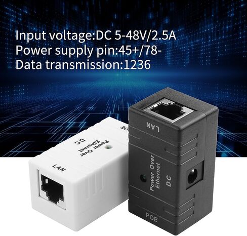 2PCS Single Port Passive PoE Adapter YACSEJAO 5V-48V DC 96W | PoE Injector/Splitter/Combiner | 10/100Mbps Ethernet | Compact for Security Cameras/Solar Systems (A) in Saudi Arabia