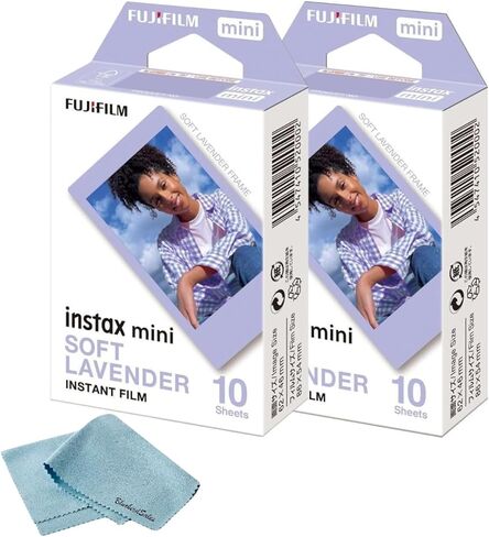 فيلم Fujifilm Mini Instant - فيلم فوري لافندر ناعم + حزمة أوراق + قطعة قماش للتنظيف من الألياف الدقيقة من BluebirdSales، كاميرا صغيرة فورية مثالية للتصوير الفوري (4 عبوات) in Kuwait