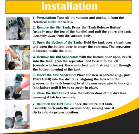 قطعة بديلة لمكنسة Bissell MultiClean Lift-Off 2998، 2849، 2852، 2999، 3000، 3057، 3059 موديل Seperator # قارن بالجزء 1624040 in Kuwait