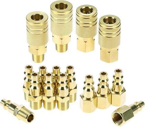 QWORK 16 Pack 1/4" NPT Air Hose Fittings Kit, Solid Brass Quick Connect Compressor Accessories with Male and Female Couplers and Plugs in Saudi Arabia