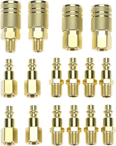 QWORK 16 Pack 1/4" NPT Air Hose Fittings Kit, Solid Brass Quick Connect Compressor Accessories with Male and Female Couplers and Plugs in Saudi Arabia