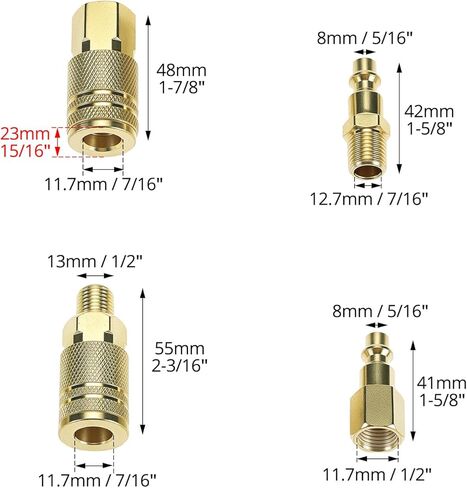 QWORK 16 Pack 1/4" NPT Air Hose Fittings Kit, Solid Brass Quick Connect Compressor Accessories with Male and Female Couplers and Plugs in Saudi Arabia
