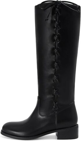 MICIFA Knee High Boots for Women Fashion Side-Lace Leather Campus Riding Tall Boots Round Toe Chunky Heel Wide Calf Motorcycle Biker Boot in Saudi Arabia