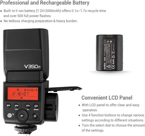 Godox V350F Flash Speedlite for Fujifilm,2.4G 7.2V/2000mAH Li-ion Battery,0.1s-1.7s Recycle Time,TTL Speedlight for Fujifilm X-ProZ X-T20 X-T2 X-T1 X-T50 X-Pro1 X-T10 X-A3 X100F X100T Etc in Saudi Arabia