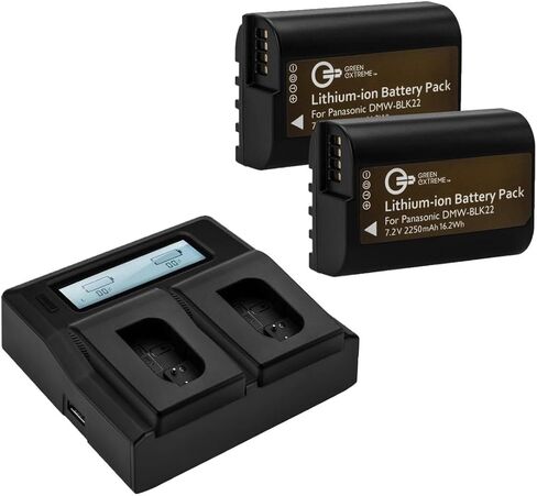 Green Extreme Green Extreme 2 حزمة بطارية DMW-BLK22 ومجموعة شاحن مزدوج (7.2 فولت، 2250 مللي أمبير في الساعة) in Kuwait
