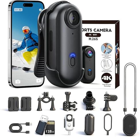 POV 4K Capture Pro 2.0، كاميرات مغامرات الجسم الجديدة ذات الزاوية الواسعة للغاية عالية الدقة القابلة للارتداء - مع بطاقة 128 جيجا، رؤية ليلية، للتزلج وركوب الدراجات والأنشطة الخارجية (أسود - أفضل مطابقة) in Kuwait