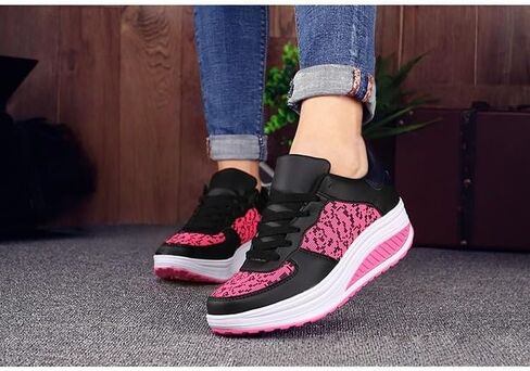 Women's Glitter Platform Wedge Athletic Tennis Walking Shoes Sparkly Sequin Lightweight Non Slip Casual Comfort Fashion Colorblock Sneakers in Saudi Arabia