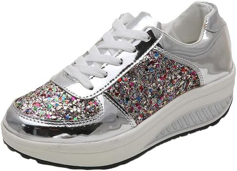 Women's Glitter Platform Wedge Athletic Tennis Walking Shoes Sparkly Sequin Lightweight Non Slip Casual Comfort Fashion Colorblock Sneakers in Saudi Arabia