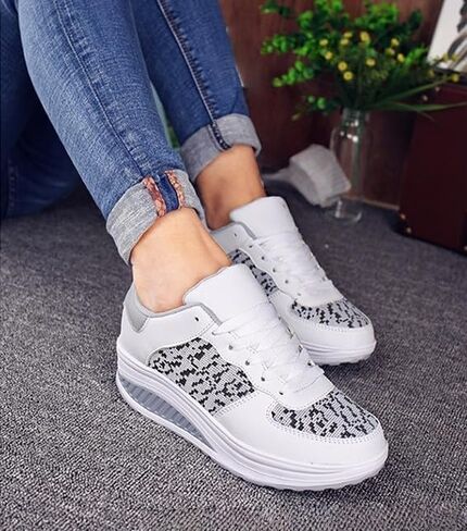 Women's Glitter Platform Wedge Athletic Tennis Walking Shoes Sparkly Sequin Lightweight Non Slip Casual Comfort Fashion Colorblock Sneakers in Saudi Arabia