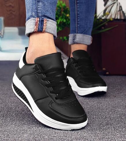 Women's Glitter Platform Wedge Athletic Tennis Walking Shoes Sparkly Sequin Lightweight Non Slip Casual Comfort Fashion Colorblock Sneakers in Saudi Arabia