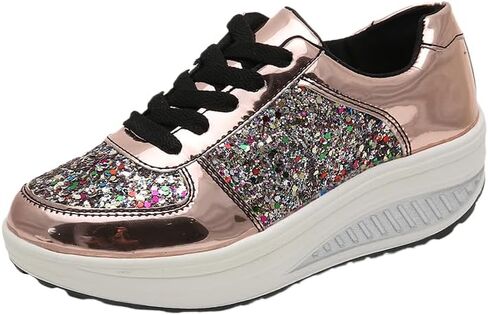 Women's Glitter Platform Wedge Athletic Tennis Walking Shoes Sparkly Sequin Lightweight Non Slip Casual Comfort Fashion Colorblock Sneakers in Saudi Arabia