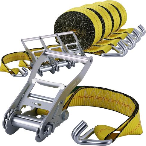 2" x20' Ratchet Straps with J Hooks - 10,000lb Break Strength/ 3,333lb Load Capacity Ratchet Tie Down Strap - Black Ratchet Straps Heavy Duty - Cargo Straps for Truck, Lawn Equipment, Car Roof-4 Pack in Saudi Arabia