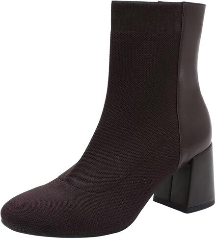 Women's Stretchy Fabric Block Heel Ankle Boots 2.5" High Heel Square Toe Booties, Elegant All-Season Footwear in Saudi Arabia