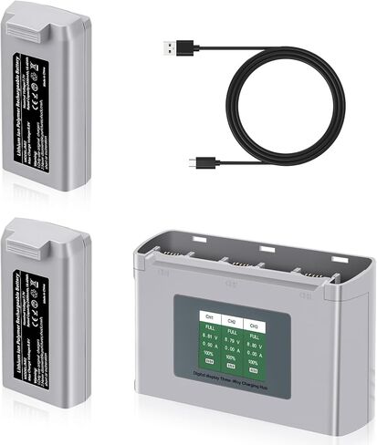 2-Pack 2400mAh Mini 2 Series Smart Flight Battery and a LCD dispaly 3-Slot bi-Directional Charging hub, max Flight time up to 31 Minutes, Compatible with Mini 2/SE/2 SE/4K Series Drones in Saudi Arabia