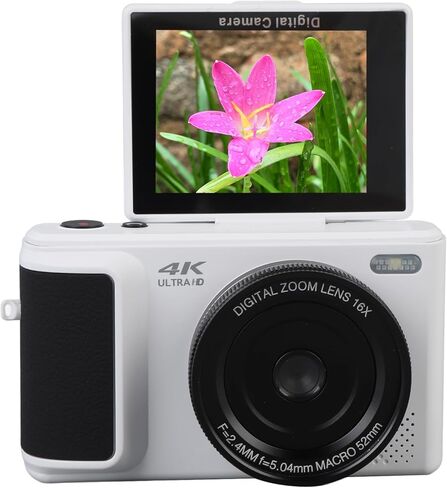 Zunate Digital Cameras for Photography, 4K Vlogging Camera Anti Shake, 64MP Digital Camera with 180° Flip Screen, 16x Zoom Digital Mirrorless Camera for Selfie Photo Video (White) in Saudi Arabia