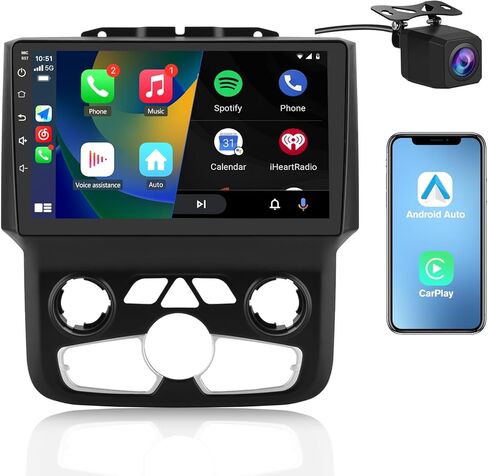 Car Radio for Dodge RAM 1500 2500 3500 2013 2014 2015 2016 2017 2018, 9 inch Android 13 Head Unit with 2GB+32GB Wireless CarPlay Android Auto Bluetooth WiFi,SWC, FM, AM RDS(for Automatic AC) in Kuwait