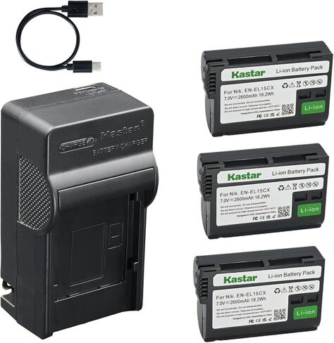 Kastar 3-Pack Battery and AC & USB-C Charger, Compatible with Nikon EN-EL15 EN-EL15a EN-EL15b EN-EL15c MH-25, Works with Z5II Z6III Z7II Z8 Z9 Zf D500 D600 D610 D750 D780 D800 D810 D850 Cameras in Saudi Arabia