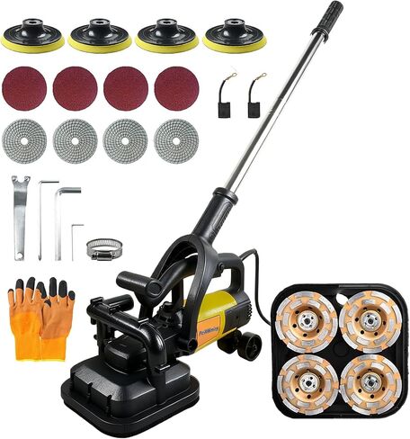 مجموعة طاحونة خرسانة بأربعة رؤوس من PeiXWming بمقبض طويل، مطحنة أرضية خرسانية 4 بوصات 3800 وات 0-6000 دورة في الدقيقة لسطح الخرسانة واستخلاص الغبار وعجلات مساعدة لطحن رخام الأسمنت الخرساني in Kuwait