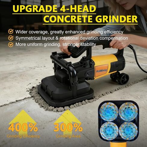 مجموعة طاحونة خرسانة بأربعة رؤوس من PeiXWming بمقبض طويل، مطحنة أرضية خرسانية 4 بوصات 3800 وات 0-6000 دورة في الدقيقة لسطح الخرسانة واستخلاص الغبار وعجلات مساعدة لطحن رخام الأسمنت الخرساني in Kuwait