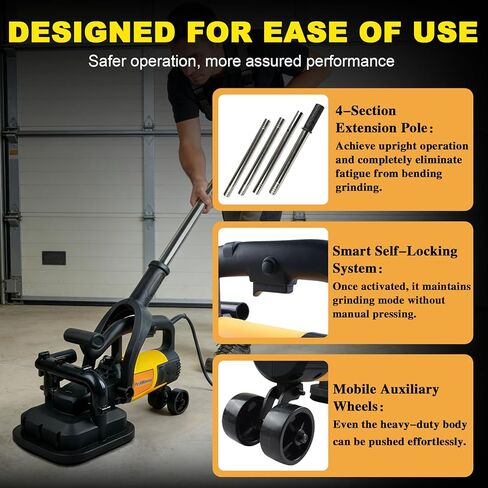 مجموعة طاحونة خرسانة بأربعة رؤوس من PeiXWming بمقبض طويل، مطحنة أرضية خرسانية 4 بوصات 3800 وات 0-6000 دورة في الدقيقة لسطح الخرسانة واستخلاص الغبار وعجلات مساعدة لطحن رخام الأسمنت الخرساني in Kuwait