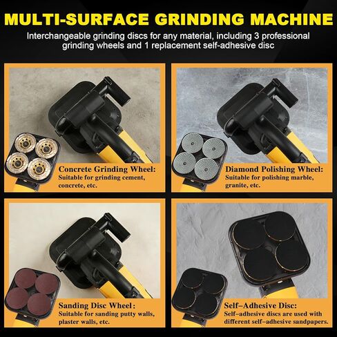 مجموعة طاحونة خرسانة بأربعة رؤوس من PeiXWming بمقبض طويل، مطحنة أرضية خرسانية 4 بوصات 3800 وات 0-6000 دورة في الدقيقة لسطح الخرسانة واستخلاص الغبار وعجلات مساعدة لطحن رخام الأسمنت الخرساني in Kuwait