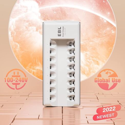 بطاريات EBL قابلة لإعادة الشحن مع شاحن، بطاريات NiMH AA 1.2 فولت 2800 مللي أمبير في الساعة 4 قطع وبطاريات AAA 1100 مللي أمبير في الساعة 4 قطع مع شاحن بطاريات ذكي 8 فتحات in Kuwait