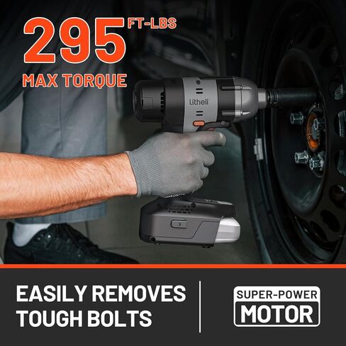 LiTHELi Cordless Impact Wrench Kit, 1/2 Inch Hog Ring Impact Gun with 4 Impact Sockets, 5 Torque Settings Impact Driver with Carry and Storage Box, Charger not Included in Saudi Arabia