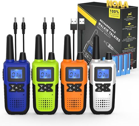 Talkies Walkie للبالغين طويلة المدى مع إعادة شحنها مع NOAA Weather Alert ، متعددة الأغراض 2 Way Radios 4 Pack for Team Collors Care Kids Adventure Family Camping Cruise Cruise in Kuwait