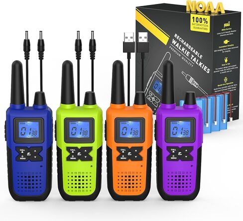 Talkies Walkie للبالغين طويلة المدى مع إعادة شحنها مع NOAA Weather Alert ، متعددة الأغراض 2 Way Radios 4 Pack for Team Collors Care Kids Adventure Family Camping Cruise Cruise in Kuwait