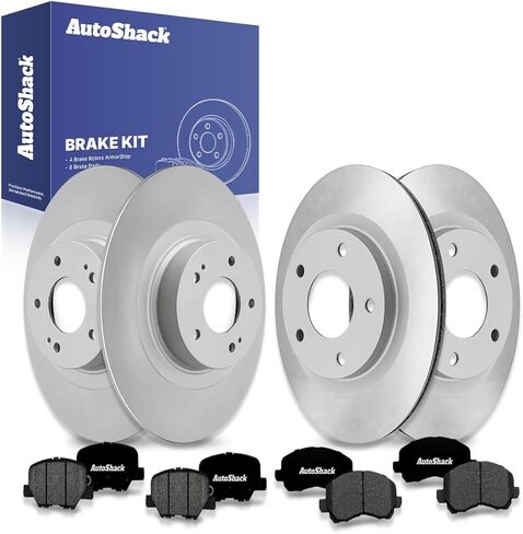 Autoshack Brake Kit Placension for 2013-2024 Mitsubishi Outlander Sport RVR 2014-2019 Outlander V6 FWD الأمامية الخلفية الحفر والزنك المغطى بالزنك المغطى بالزنك دوارات الفرامل السيراميك BRK030645031 in Saudi Arabia
