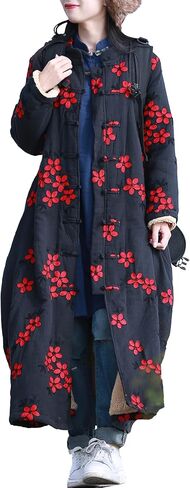 LZJN Women Trench Coat Floral Embroidered Jacket Thick with Pockets (Grey) in Kuwait
