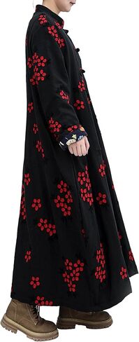 LZJN Women Trench Coat Floral Embroidered Jacket Thick with Pockets (Grey) in Kuwait