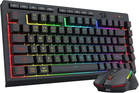 Redragon اللاسلكي ألعاب مفاتيح ومفاتيح الماوس ، Bluetooth/2.4g/USB-C ، RGB الخلفية ، مفاتيح الماكرو ، قابلة للشحن ، دعم البرمجيات ، 75 ٪ لوحة مفاتيح غشاء هادئ محمولة و 12800 نقطة في البوصة الماوس in Kuwait