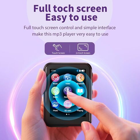 48GB MP3 Player with Bluetooth 5.3, 2.4 inch Full Touchscreen Music MP3 for Kids, FM Radio, Voice Recorder, HiFi Sound, E-Book, Earphones Included in Saudi Arabia