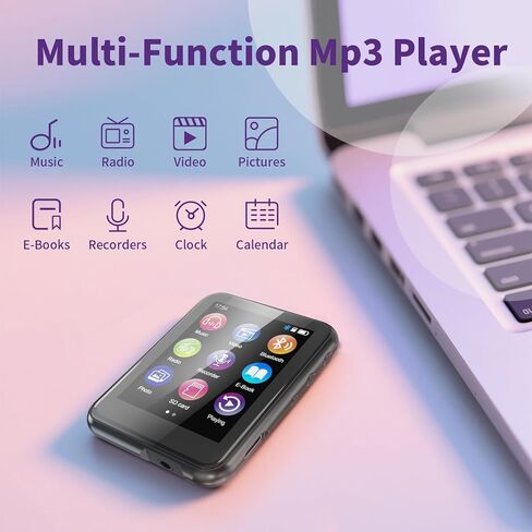 48GB MP3 Player with Bluetooth 5.3, 2.4 inch Full Touchscreen Music MP3 for Kids, FM Radio, Voice Recorder, HiFi Sound, E-Book, Earphones Included in Saudi Arabia