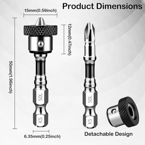 KEWAYO 4pcs Drywall Screw Setter, Magnetic Positioning Screwdriver Bits K5 Bits, 1/4" Hex Shank Drywall Screw Bit, Plasterboard Screws Locating Batch Head Drilling Tools, 50mm in Kuwait