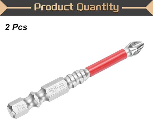 HARFINGTON 2pcs #2 Anti Slip Phillips Screwdriver Bit PH2 1/4" Hex Shank 2.6" (65mm) Magnetic Cross Head Drill Bits Chrome Plating S2 Steel Industrial Screw Driver Tool, Silver/Red in Saudi Arabia