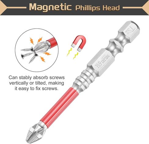 HARFINGTON 2pcs #2 Anti Slip Phillips Screwdriver Bit PH2 1/4" Hex Shank 2.6" (65mm) Magnetic Cross Head Drill Bits Chrome Plating S2 Steel Industrial Screw Driver Tool, Silver/Red in Saudi Arabia